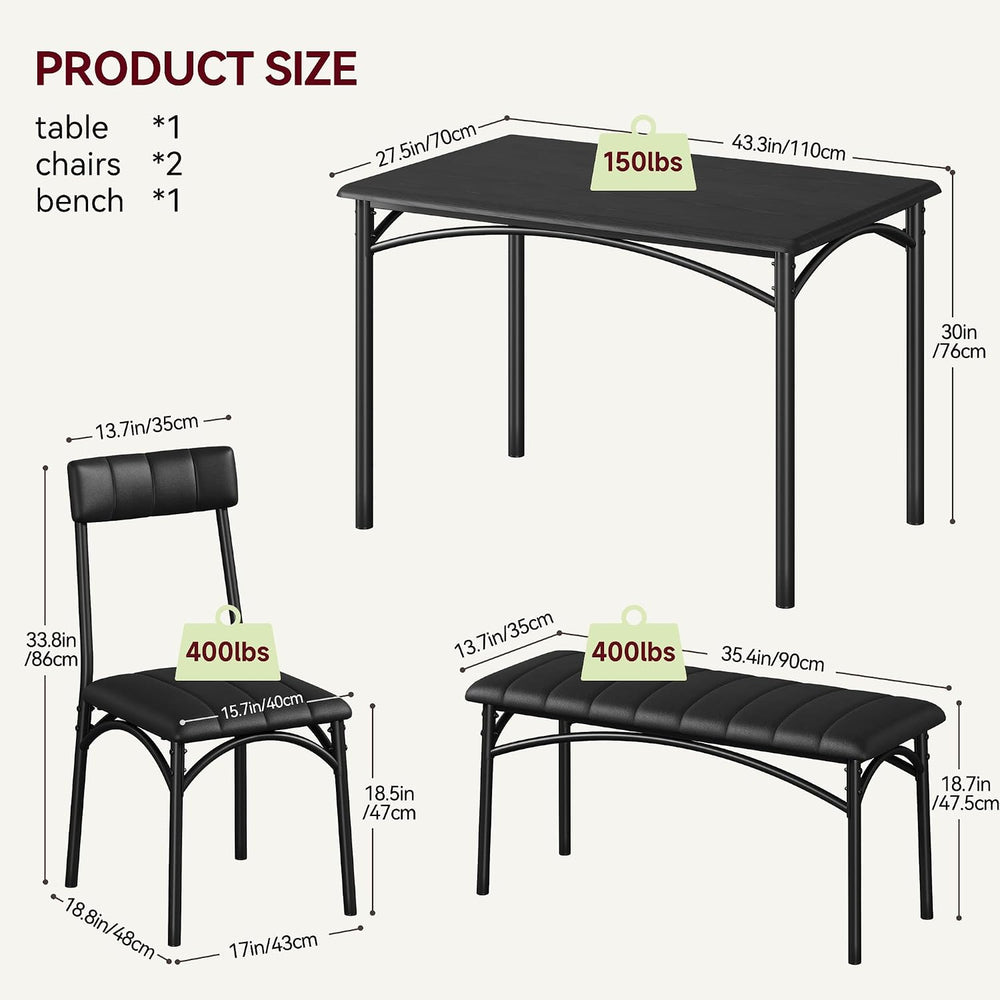 Dining Table Set for 4, Small Dining Table Set with Upholstered Bench and 2 C...