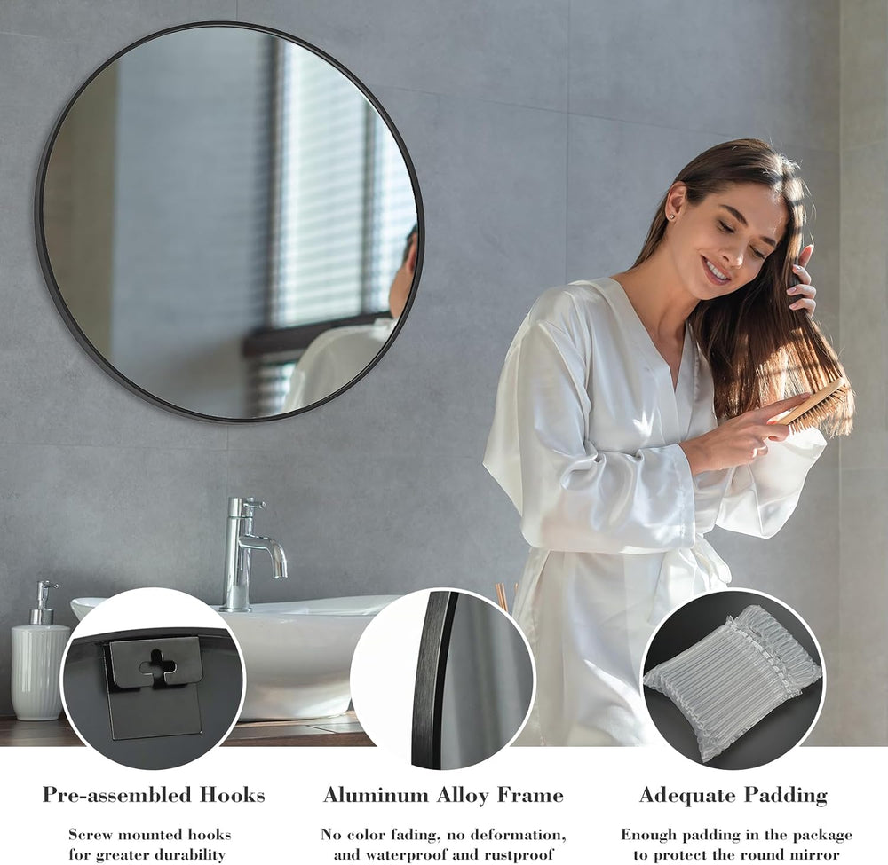 Sweetcrispy 30 Inch Round Wall Mirror, Bathroom Mirror for Over Sink