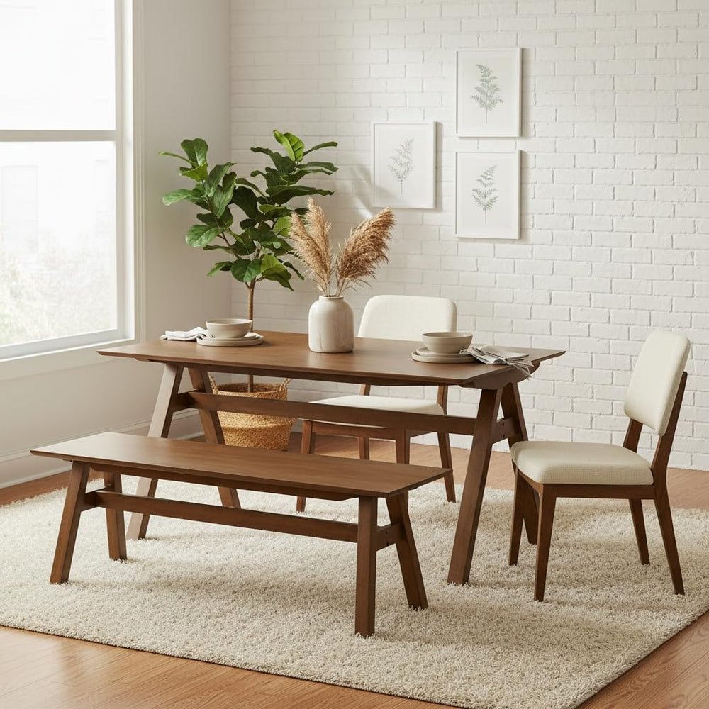 LukeAlon Rustic Solid Wood Long Dining Bench, Walnut Color | Heavy Duty Farmh...