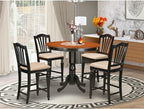 East West Furniture TRCH5-BLK-C 5 Piece Kitchen Counter Height Dining Table Set Includes a Round Pub Table and 4 Linen Fabric Upholstered Chairs, 42x42 Inch, Black & Cherry