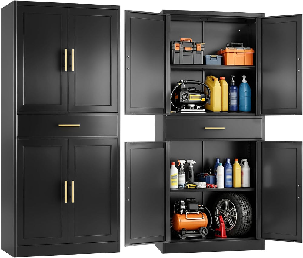 Metal Cabinet, 71” Garage Storage Cabinet with Doors and Adjustable Shelves (...