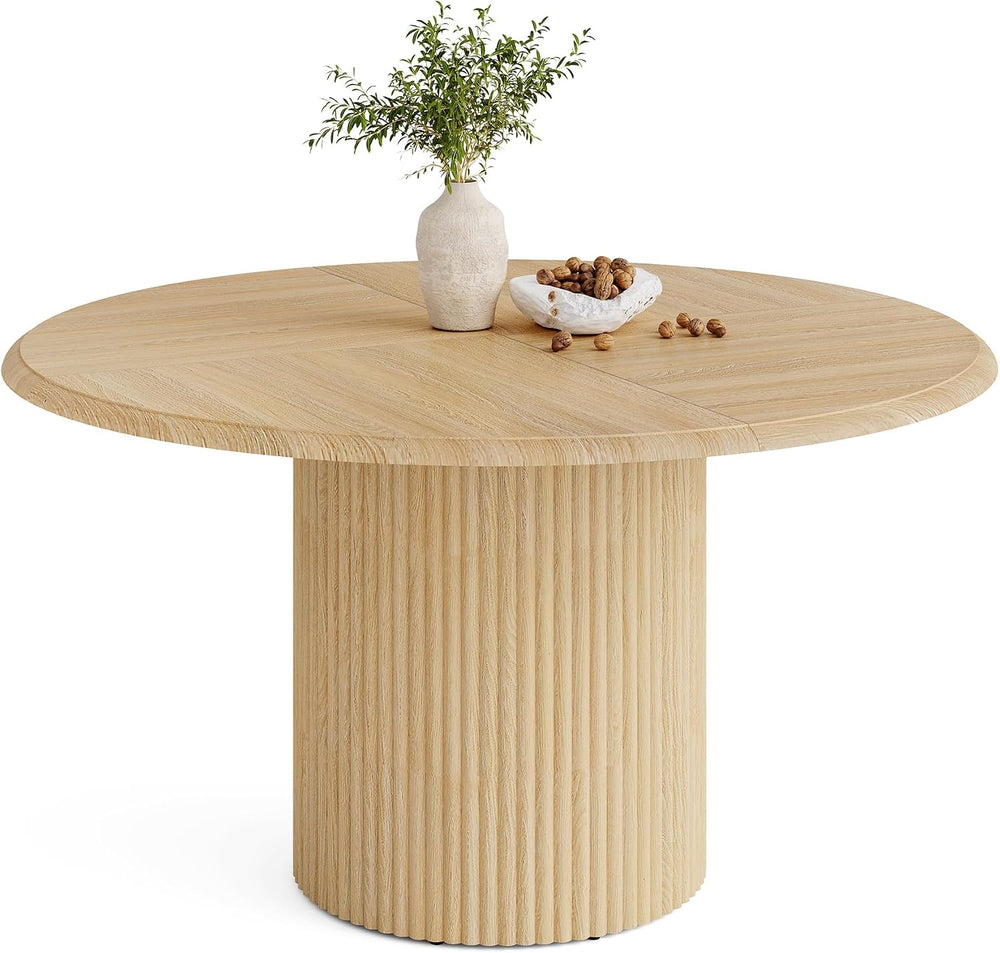 LITTLE TREE 47 Inches Round Dining Table for 4, Farmhouse Natural Wooden Dini...