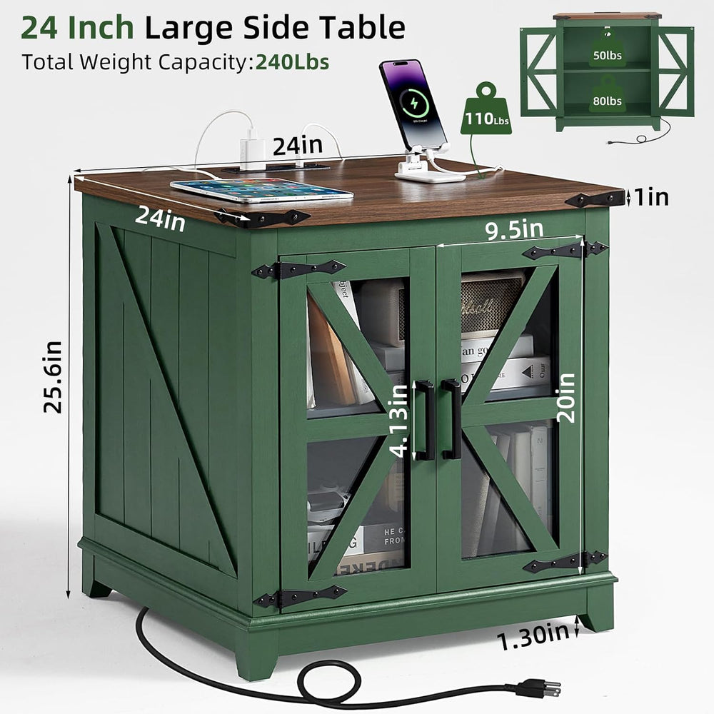 Joaxswe Farmhouse End Table with Charging Station Set 2, 24" Large Sofa ...