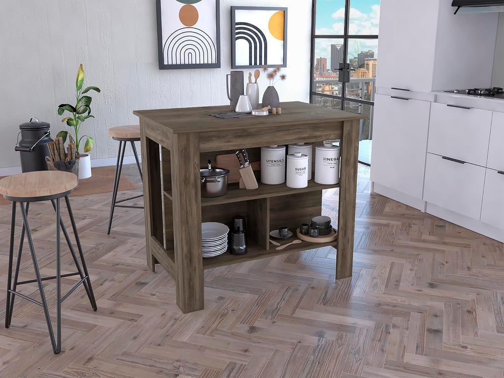 Kitchen Island with Four Legs and Three Shelves - Dark Brown | Three shelves ...