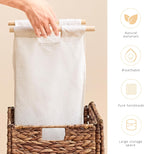 Large Laundry Hamper with Lid, Handwoven Hyacinth Rattan Clothes Hamper with Removable Liner Bag, Heightened Feet Wicker Laundry Basket for Bathroom, Bedroom, Living Room and Laundry