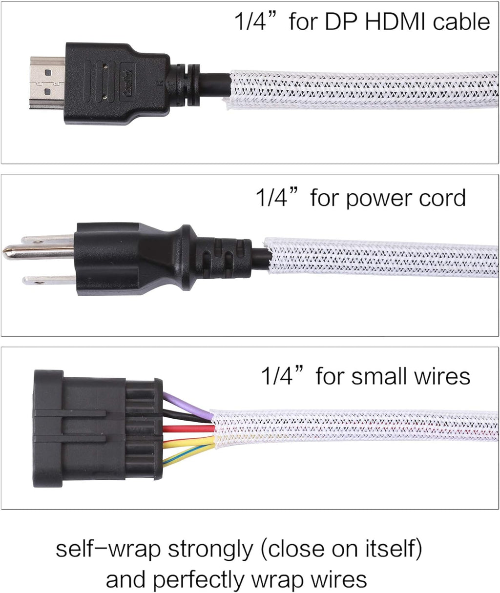 Alex Tech 25ft - 1/4 inch Cord Protector Wire Loom Tubing Cable Sleeve Split Sleeving for USB Cable Power Cord Audio Video Cable - Protect Cat from Chewing Cords - White