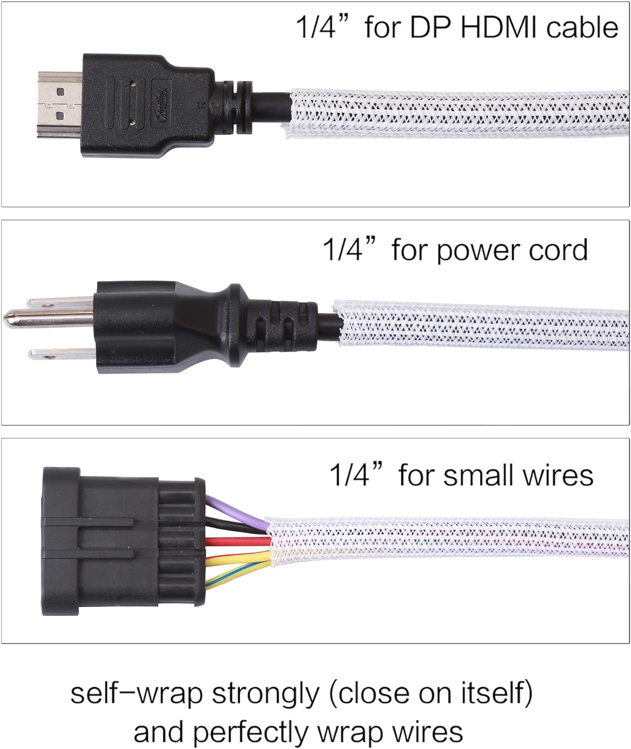 Alex Tech 25ft - 1/4 inch Cord Protector Wire Loom Tubing Cable Sleeve Split Sleeving for USB Cable Power Cord Audio Video Cable - Protect Cat from Chewing Cords - White