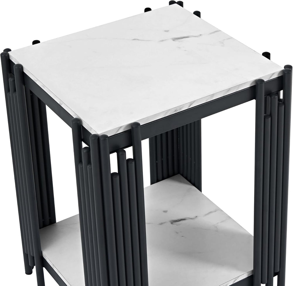 Modern 3-Piece Living Room Table Set, White Faux Marble Coffee Table and 2 En...