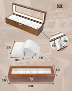 Watch Box, Watch Case for Men Women with Large Glass Lid, Wooden Watch Display Storage Box with 6 - Slots, Rustic Brown Mens Watch Box Organizer