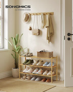 SONGMICS Bamboo Shoe Rack for Closet, Stackable Shoe Oragnizer with Modular Structure, Space-Saving Free Standing Shelf for Entryway Bedroom, 3-Tier, Holds 12-16 Pairs, Natural Color ULBS053YL01