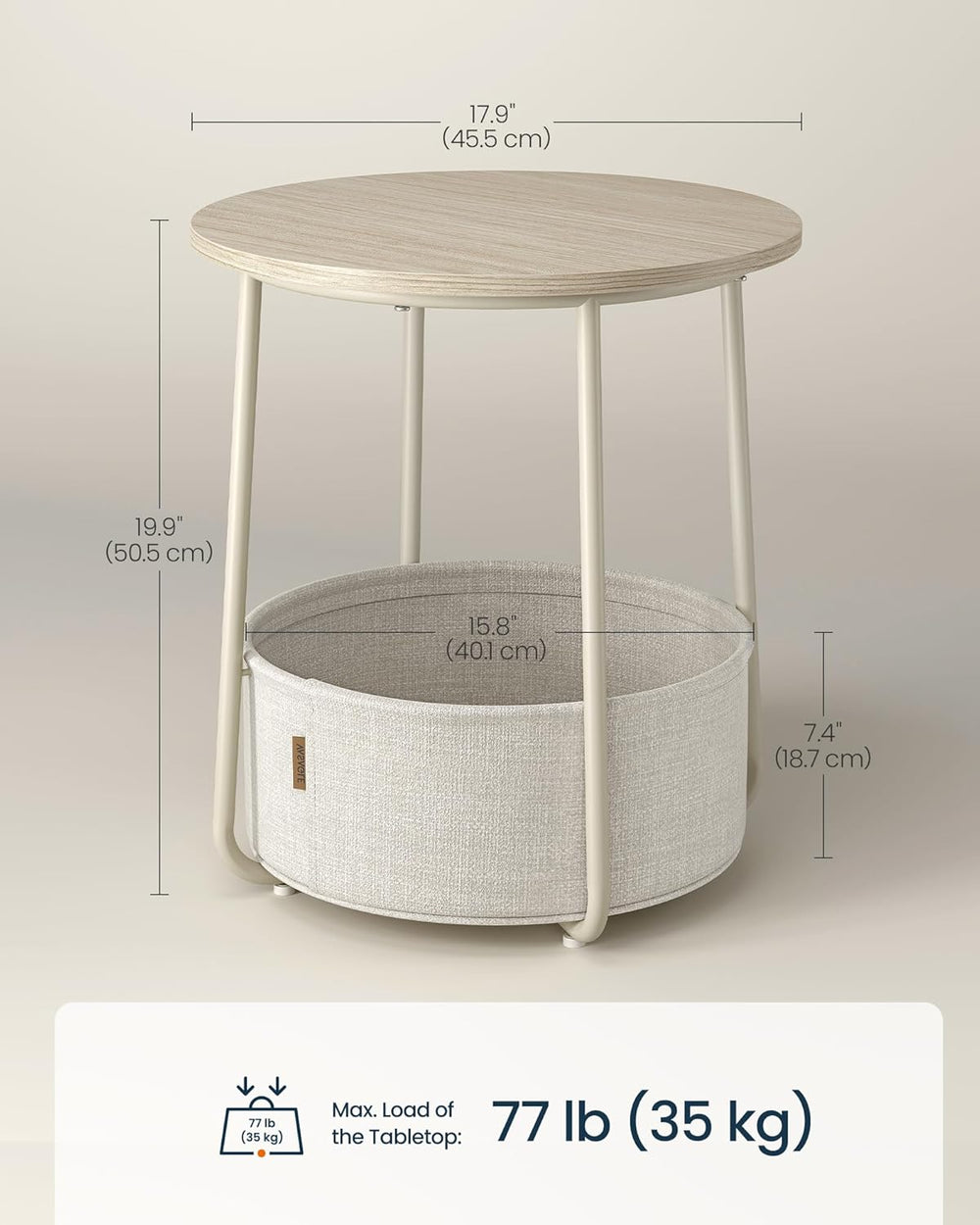 SONGMICS HOME Small Side Table, Round End Table, 2 Tier Nightstand with Baske...