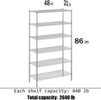 21" Deep x 48" Wide x 86" Height Wire Shelving Kit | 6-Tier | NSF Commercial Storage Rack Unit