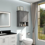 Bathroom Wall Cabinet Over Toilet Storage Cabinets 25x30 in Above Toilet Wood Medicine Cabinets for Bathroom Wall Mounted Cabinet with 2 Door & Adjustable Shelf Texture Grey