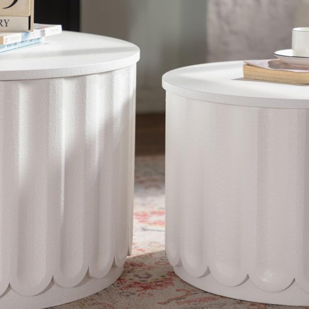White Round Storage Table Set of 2 with Lift-Off Lid, Nesting End Table with ...