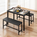 Rovibek Dining Table Set for 4 with 2 Benches – Space-Saving Kitchen Table Set for Kitchen & Dining Room, Black