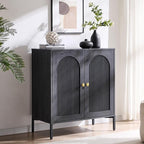 Modern TV Stands for 65 Inch TVs, 34" Tall Wood Entertainment Center w/Adjustable Shelves, Mid Century Modern TV Stand w/Arched Fluted Doors, Media Console Cabinet for Living Room, Dark Grey