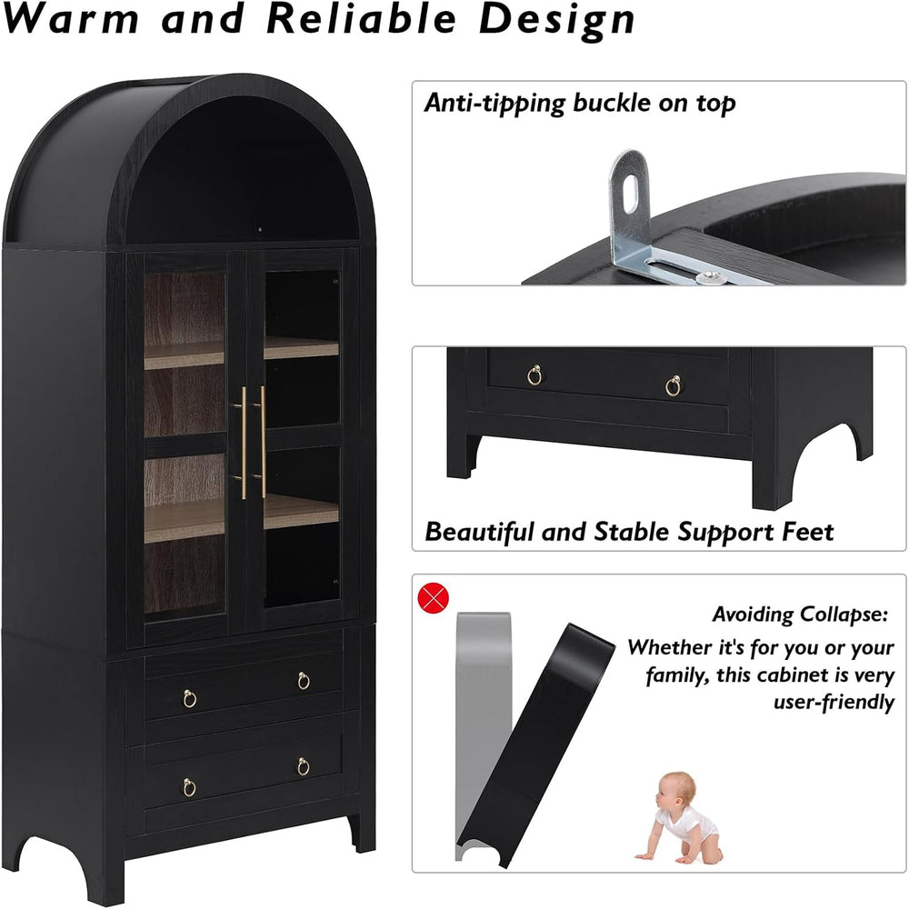 71" Tall Arched Kitchen Pantry, Modern Farmhouse Storage Cabinet with 2 ...