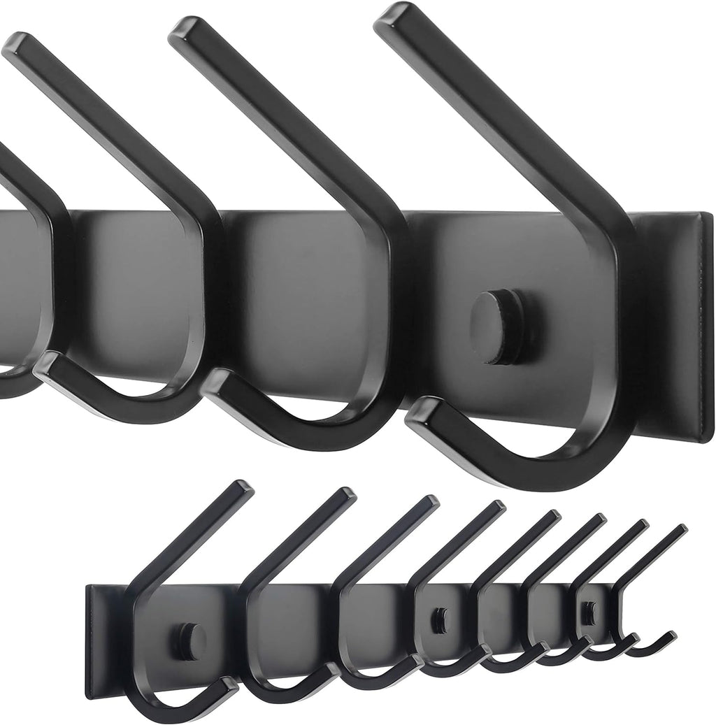 WEBI Coat Rack Wall Mounted,8 Coat Hooks for Hanging Coats,24" Heavy Duty Metal Double Hook Rack Rail Coat Hanger Wall Mount for Clothes Entryway Jacket,Black