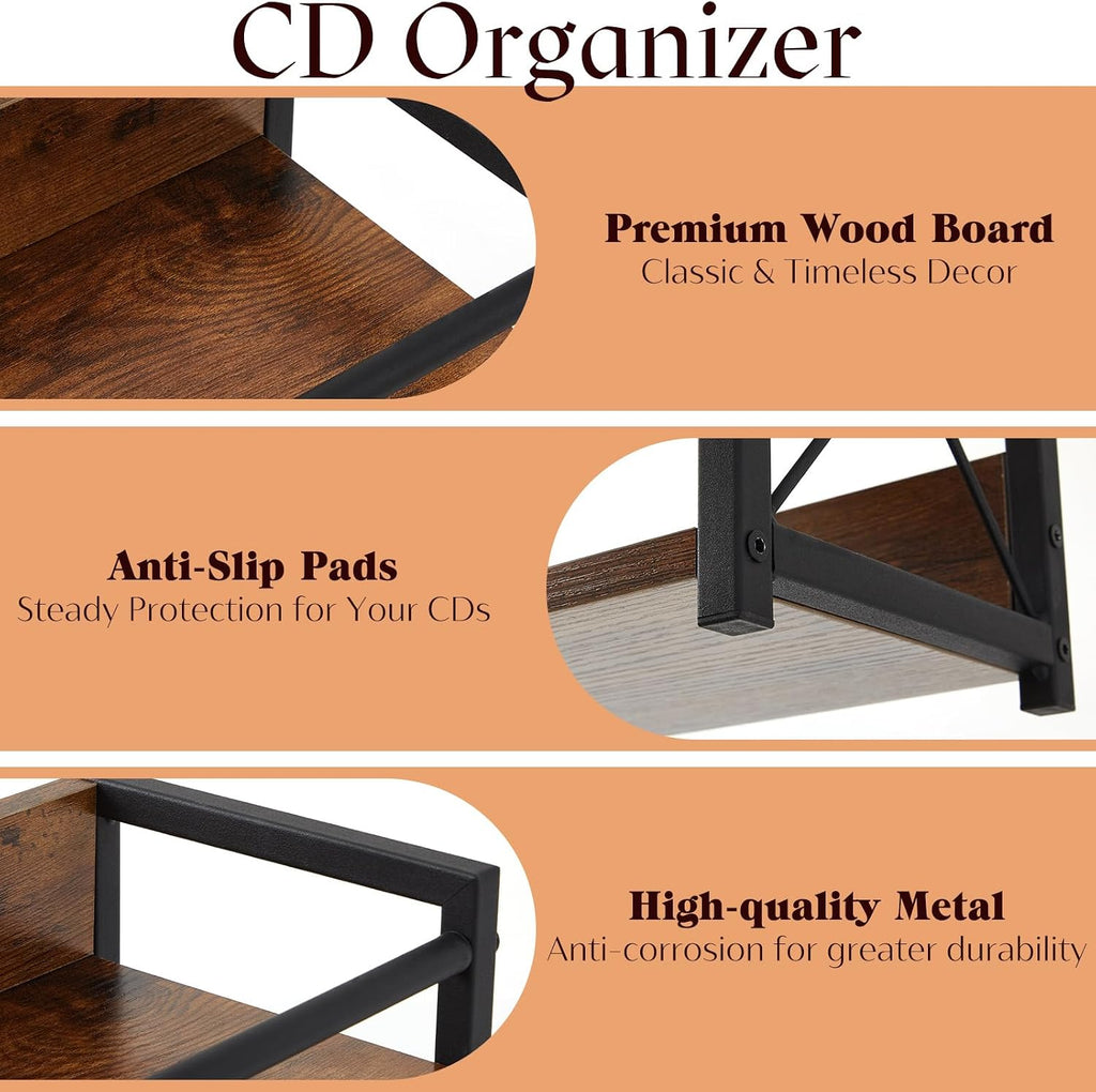 CroBlissful 2-tier CD Holder CD Storage Rack for Display Countertop Media Organizer with Display Top Shelf for Home Office Living Room Kitchen, Music Enthusiasts, Holds up to 57 Standard Cases