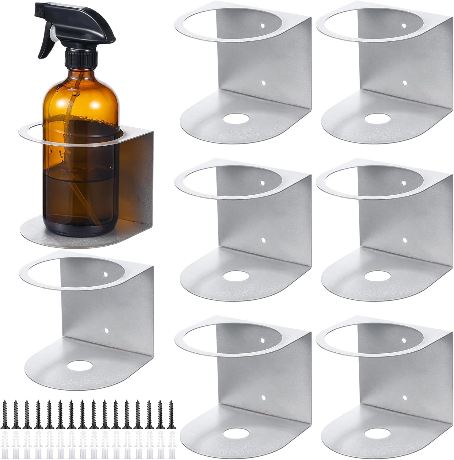 Gerrii 8 Pcs Spray Bottle Holder Wall Mount Bottle Organizer Spray Can Holder Organizer for Garage and Workspace Stainless Steel Easy Install Craft Workspace Paint Rack with Hardware (Gray)