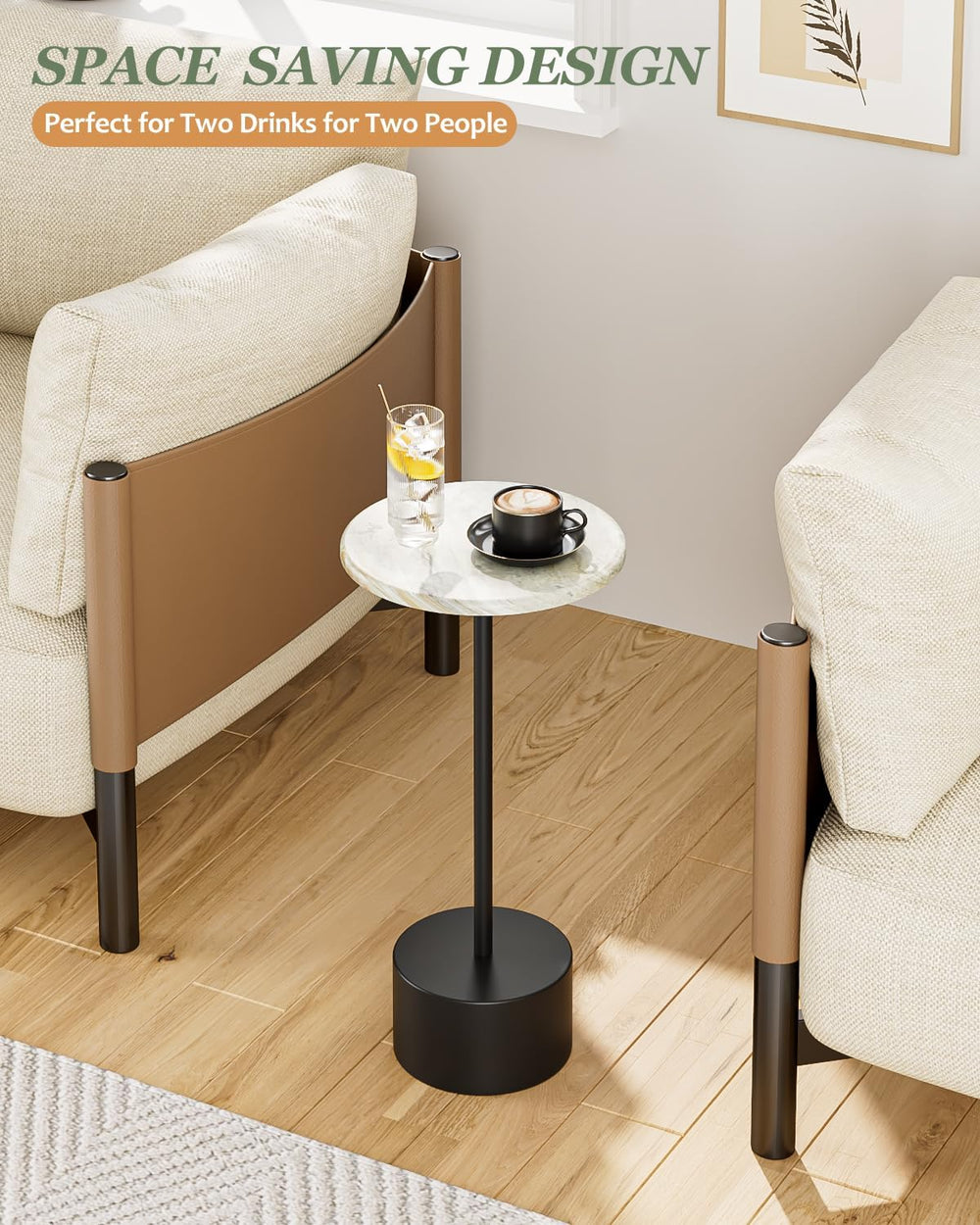 24'' Drink Pedestal Table, Round Martini Cocktail Table, Black | Mode...
