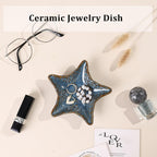 Jewelry Dish Decorative Ring Tray, Ceramic Small Cute Trinket Tray 4.92" | Starfish Shape Aesthetic Jewelry Plate Key Bowl Organizing Necklace Earrings, Home Decor Reactive Glaze Blue