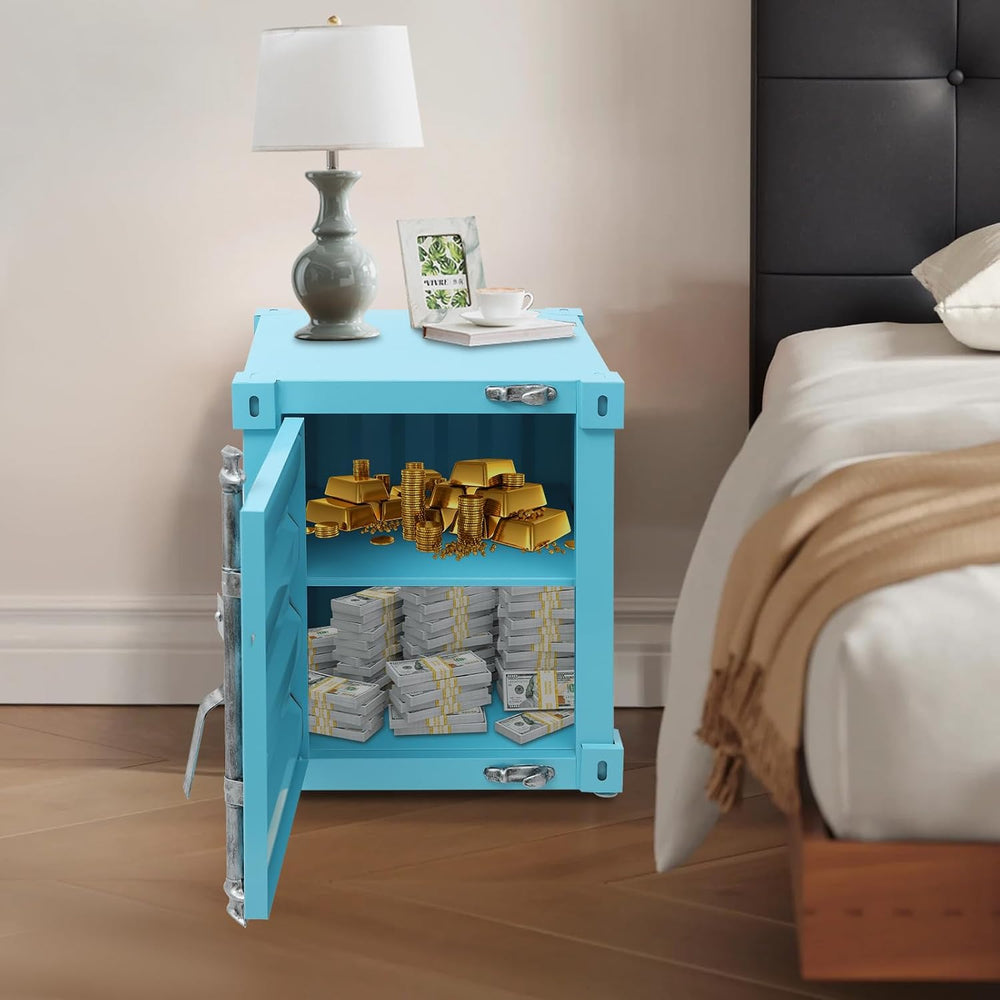 Side Table, Industrial Wind Container Cabinet Iron Bedside Table with Combina...