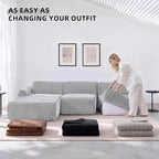 Modular Floor Sofa, Cozy Corduroy Sectional Couch with Fully Washable Covers, Frameless L Shaped Couch for Living Room, Family & Pet Friendly Lounge, No Assembly(Light Gray,Left Facing Chaise)
