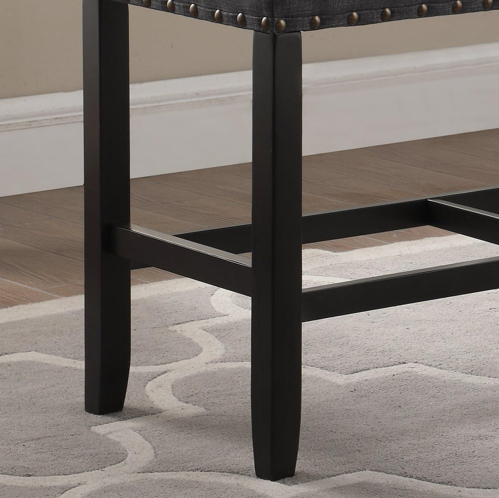 Fabric Counter Height Dining Bench with Nailhead Trim in Grey, Modern Kitchen...