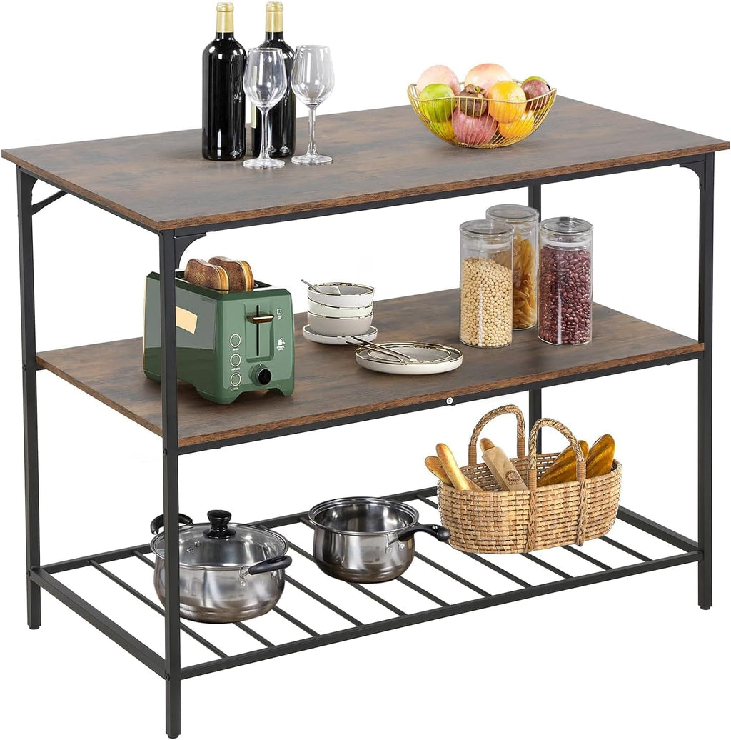 Large Kitchen Island with Storage,Solid Structure,Thick Board Top, for Kitchen,Coffee Shop,Restaurant,Living Room,Dining Room,Brown - Perfect for Small Kitchen Islands and Kitchen Shelves