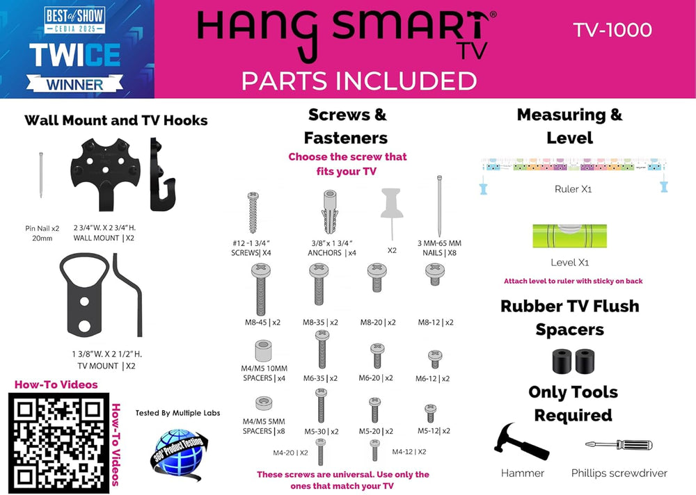 HangSmart TV® Wall Mount NO Stud - Original & Patented Easy Install, DIY ...