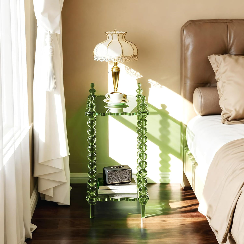 Acrylic Side Table 2-Tier, Clear Nightstand with Storage, Narrow Bedside End ...