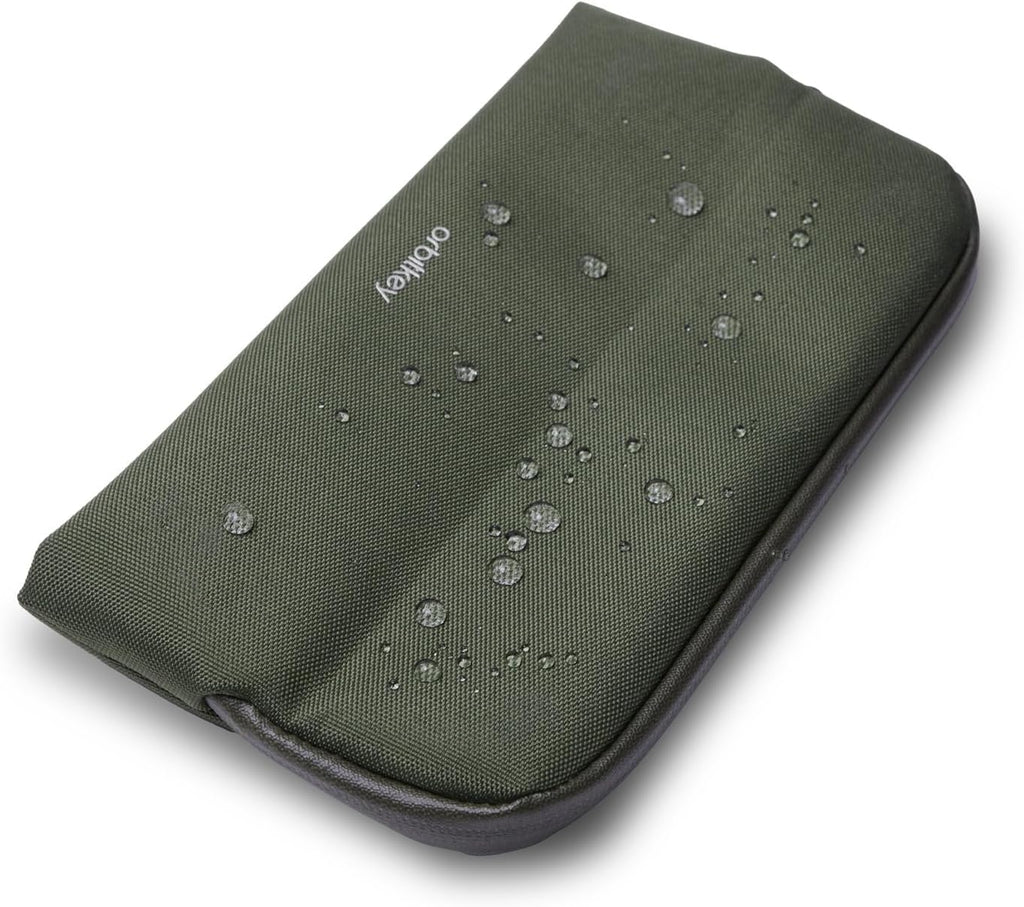 Olive Expandable Desk Storage Pouch – Fold-Down Access Panel, Pen Loop, Recycled Water-Resistant Material – Self-Standing Organizer for Office, Travel, Tech Gear