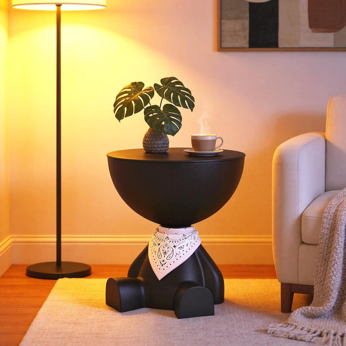 Adorable Cartoon Side Table with Removable Bandana | Hidden Storage | Stylish Accent Table for Living Room, Bedroom Decor，Multi-Functional Nightstand for Home Decor