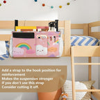 Multicolored Stars Rainbows Bedside Caddy for Dorm Bed Bedside Hanging Caddy Bag Iron Frame Storage Organizer Pocket for Bunk Home College Hospital Beds 2 Hooks