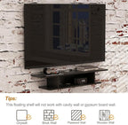 GHC Floating TV Stand, Wall Mounted Entertainment Center and Cabinet Shelf, TV Console with Storage, Media Console for DVD Player, Space-Saving Under TV Shelf for Bedroom, Living Room (Black)