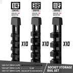 Socket Organizer Drive ABS Tools - Black Socket Holder, Premium Quality 30 Pieces Socket Holders Kit 1/4-Inch x 160 Clips, 3/8-Inch x 150 Clips, 1/2-Inch x 120 Clips（30PC,Black)