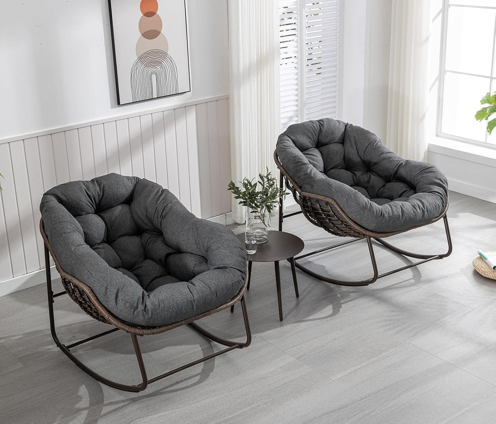 Outdoor Rocking Chair Set of 2, Patio Oversized Wicker Egg Rocking Chair, Ind...