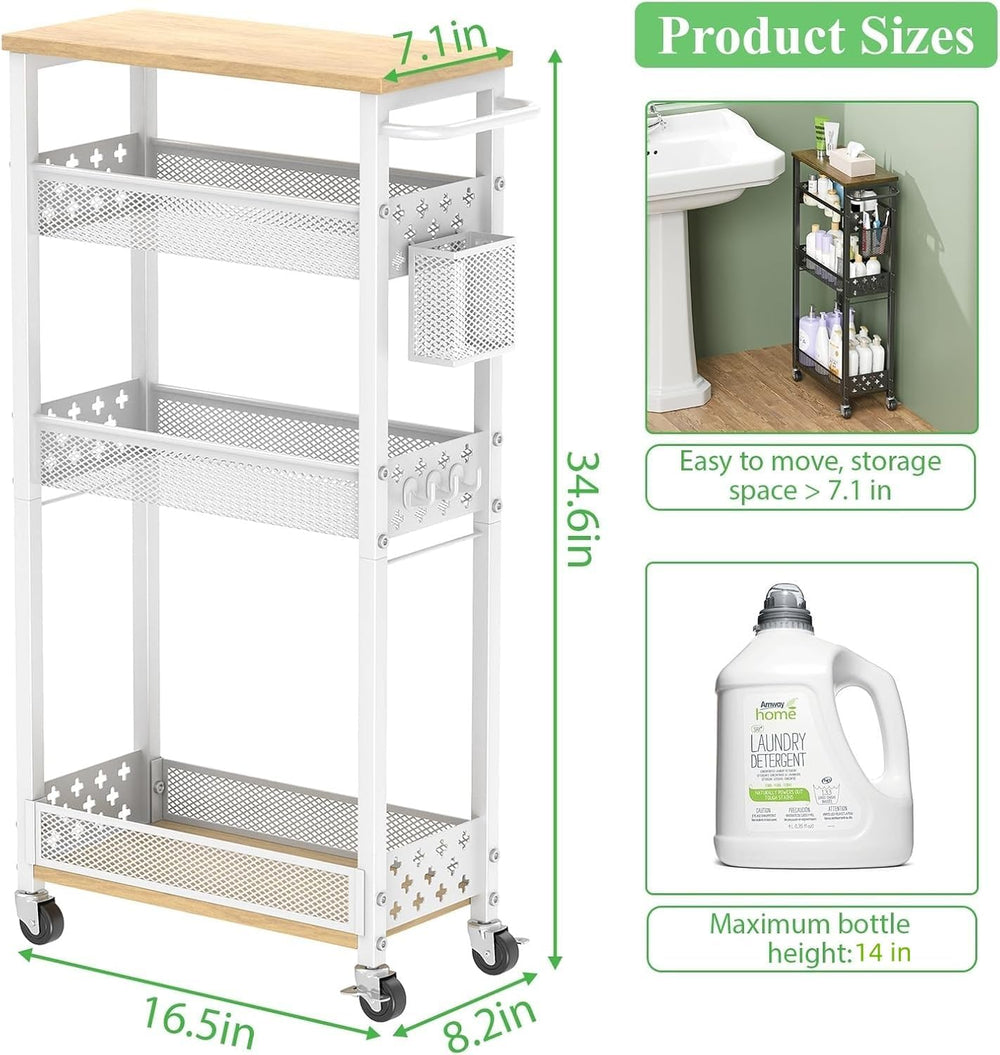 4 Tier Slim Rolling Cart Bathroom Organizer and Storage with Wheels | Narrow ...