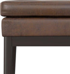SIMPLIHOME Carlson 27-inch Wide Vegan Faux Leather Small Ottoman Bench in Distressed Chestnut Brown with Solid Wood Frame for Living Room, Entryway, or Bedroom