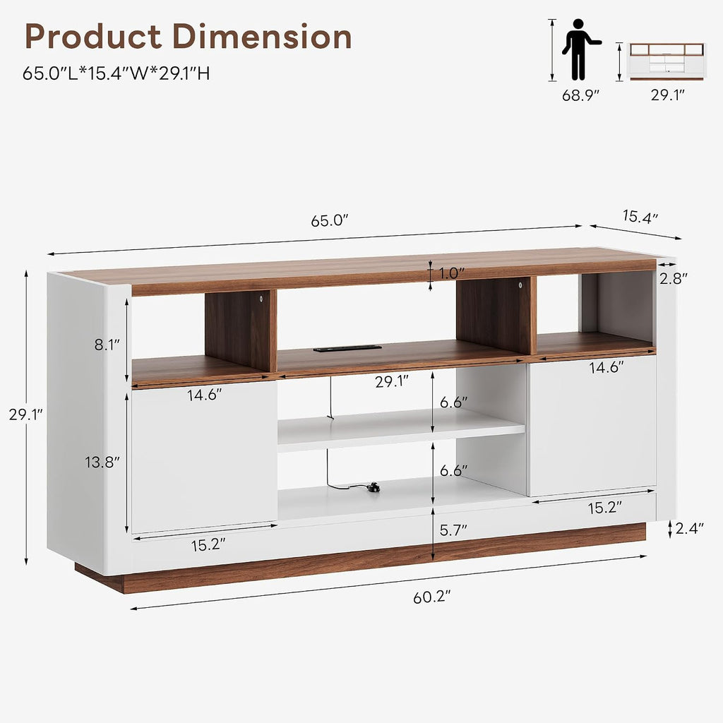 LIKIMIO Modern TV Stand for 70" TV, with Charging Station & LED Light