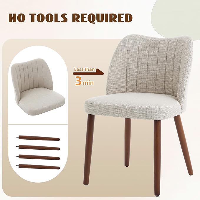 Wooden Dining Chairs Set of 4, Dining Room Chairs with Wood Legs, Upholstered Dining Chairs Modern Fabric Kitchen Chairs with Back for Kitchen/Living Room/Restaurant, Tool-Free Assembly, White