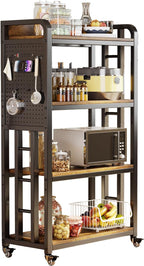 Bakers Rack with Power Outlet,bakers rack with storage,microwave cart | Microwave Oven Stand with Storage 4 Tiers,With pegboard Bakers Racks,bakers rack with storage,for Kitchen,Coffee Bar
