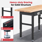 Work Bench with Shelf Bracket 60 Inch Heavy Duty Rubberwood Tabletop Workbench for Garage Adjustable Height Work Table with Drawers, Power Outlets for Woodworking, Home, Office, Workshop