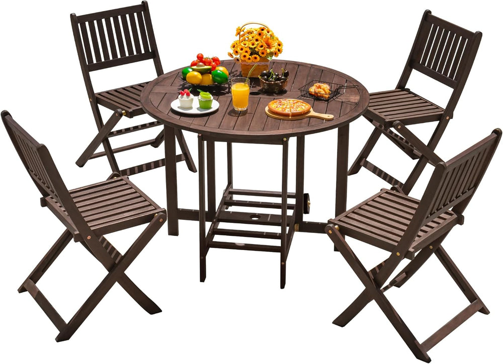 Devoko 5 PCS Patio Furniture, Patio Dining Set Acacia Wood Outdoor Table and ...