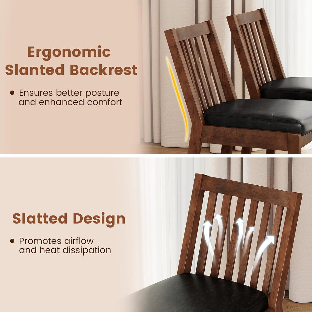 Giantex Wooden Dining Chairs Set of 2, PU Leather Upholstered Kitchen Chairs ...