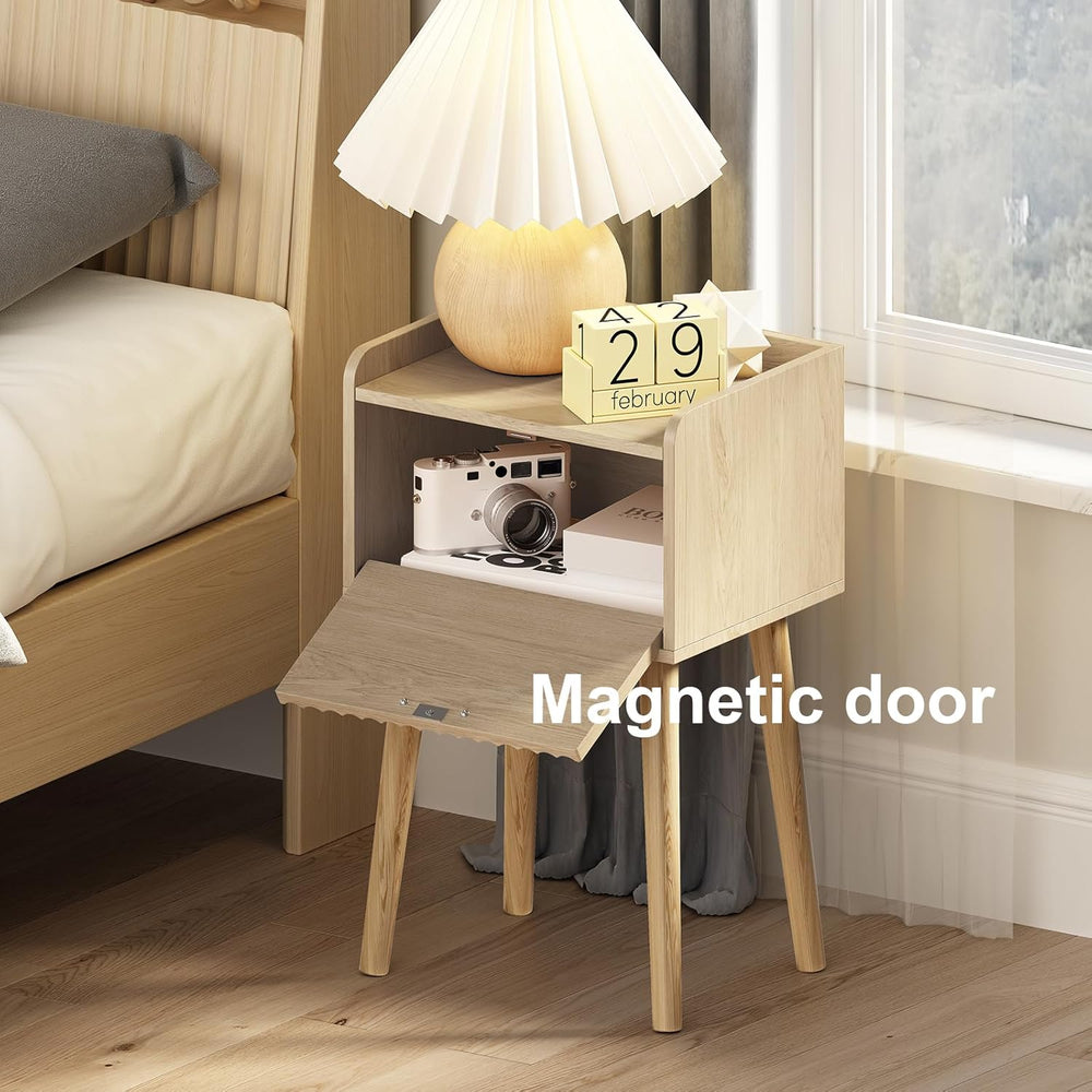 LAATOOREE Nightstand Set of 2, Small Bed Side Table with Fluted Door, End Tab...