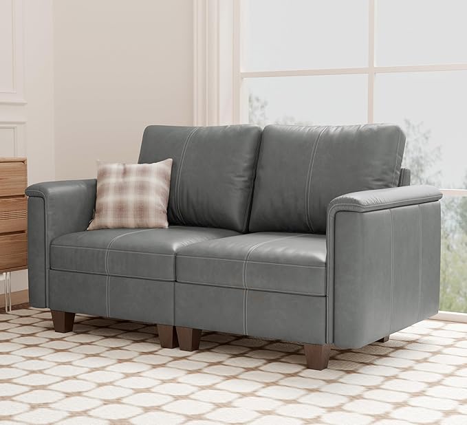 SITJOY 65" Faux Leather Modular Sectional Sofa with Storage, Mid Century Modern Sectional Couches for Living Room, Soft Padded Armrests, Loveseat Sofa, Gray