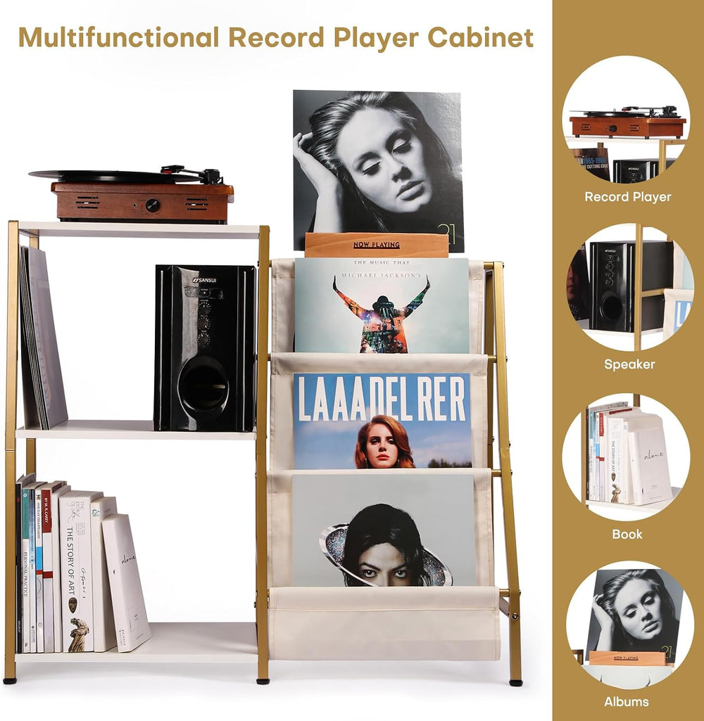 HYCFYJR Stand for Record Player, 3 Tier Vinyl Record Storage with Now Playing...
