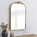 1 Set Vintage Mirror 20x30 Gold Antique Baroque Arched Ornate Traditional Brass Mirror and 8.5x12 Vintage Vanity Makeup Desk Table Mirror for Bathroom Entryway Living Room Hallway Fireplace
